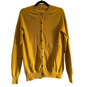 Women’s Medium 100% Superfine Merino Wool Button Cardigan Mustard Yellow - EUC